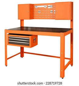 Work Bench With 3 Drawer Tool Chest On White Background