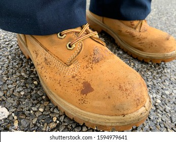 Work boots with a heart on them - Shutterstock ID 1594979641