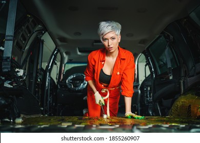 Work In A Car Service. Car Soundproofing Process.