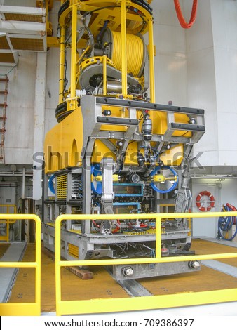 Work class ROV on deck ready for launch, to perform subsea operations
