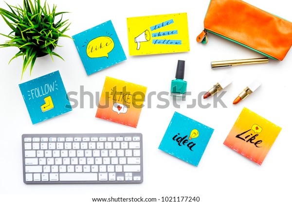 Work Desk Beauty Blogger Social Media Stock Photo Edit Now