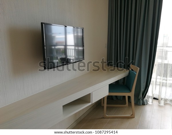 Work Desks Tv Curtains Bedroom Stock Photo Edit Now 1087295414