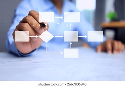 Work flow concept with programmer design software logical in flow chart on virtual interface