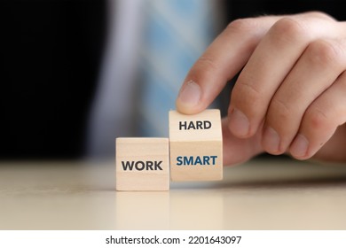 Work hard or smart concept. Blending both hard work with smart work and becoming efficiently effective. Increasing productivity performance.Work smart not hard concept. Success in career, job or life.