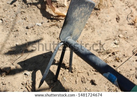 work with hoe in garden