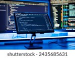 Work from home. Programmer coding code on notebook screen at