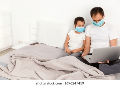 Work From Home Or Stay At Home From Coronavirus Covid-19 Pandemic Crisis. Lifestyle Happy Family Time At Home With Laptop . Quarantine.