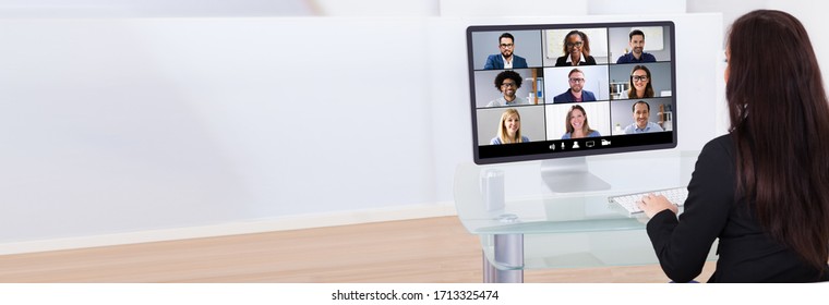 Work From Home Video Conferencing Call On Computer