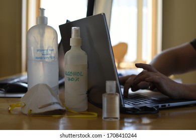 Work From Home (wfh) & COVID-19 Survival Kit, Clean Computer & Laptop After Typing, Be Protected During The Coronavirus Pandemic, Hand Sanitizers, Surgical Masks, N95 Masks, Alcohol Spray, Purell