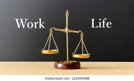 Work and Life Lettered Gold Balance in the Black Background