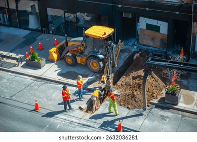 work on installing underground electric cable in the city