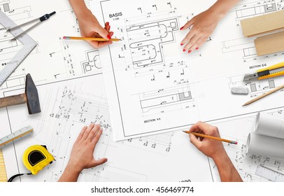 Work On Project Documentation Construction Company Stock Photo ...