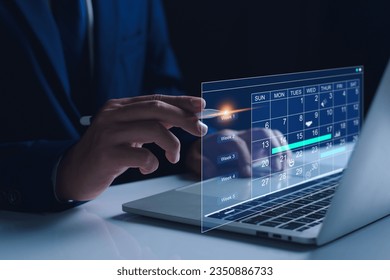Work planning and business project management concept, virtual calendar screen and updating tasks and milestones progress planning to improve time management plan appointments, meetings efficiently
