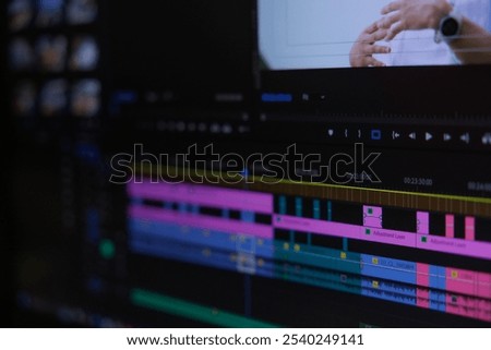 Work in the program for video editing on personal computer or laptop close up. Navigation in a computer program. Cursor movement. Work in the home office.	