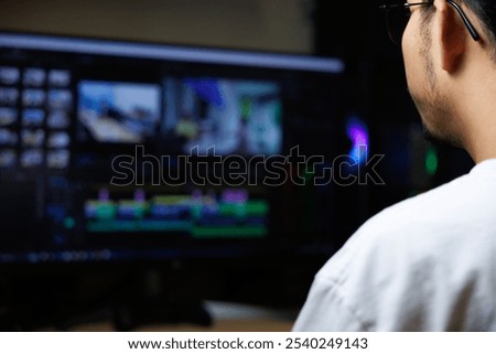 Work in the program for video editing on personal computer or laptop close up. Navigation in a computer program. Cursor movement. Work in the home office.	