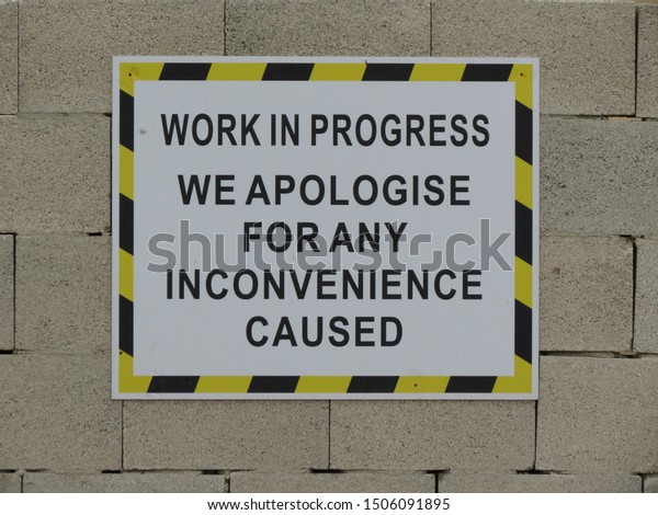 Work in progress. We apologize for any\
inconvenience cause. Warning\
label