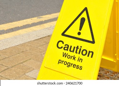 Work Progress Yellow Caution Sign Stock Photo Edit Now