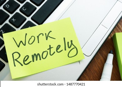 Work Remotely memo stick. Laptop for remote job. - Shutterstock ID 1487770421