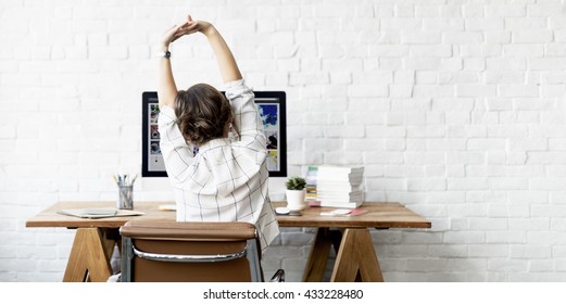 Work Resting Stretching Lifestyle Woman Concept