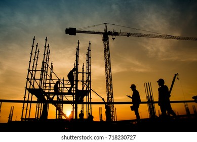 Work Safety Officer Or Civil Engineer. Team Worker On Background Of Construction Site