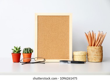 Work Space Cork Board On Desk In Office