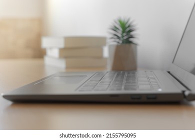 Work Table With Computer. Break Time Concept. No People. Background