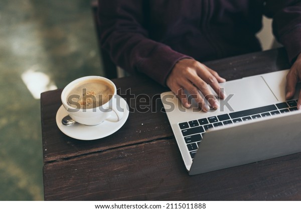 Work Using Computer Hand Typing Laptop Stock Photo 2115011888 ...