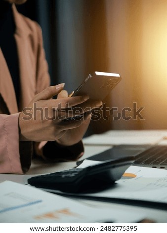 Work using mobile phone typing computer mobile chat laptop contact us at workplaces, planning ideas investors internet searching, ideas connecting people.