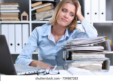 Lot Of Work Wait For Tired And Exhausted Woman