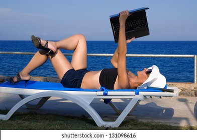 Workaholic Woman Reading Laptop Like A Book