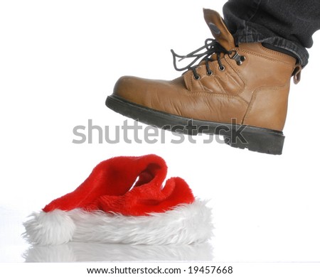 workboot stomping on santa hat - hard times at christmas