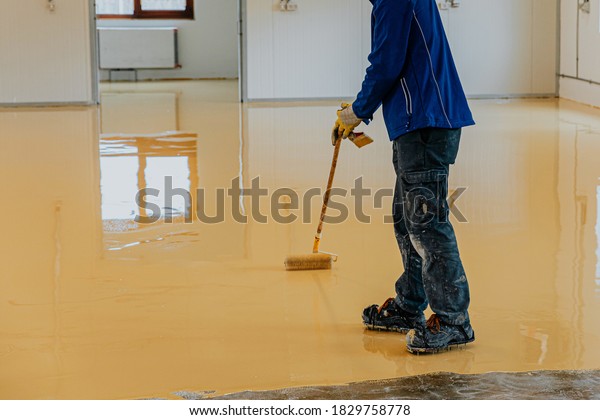 Worker Coating Floor Selfleveling Epoxy Resin Stock Photo (Edit Now ...