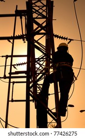 Worker At An Electric Substation