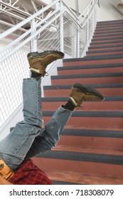 Worker falling down stairs in the workplace