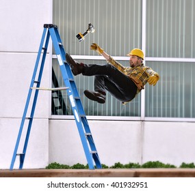 A worker falls from ladder while making repairs to building