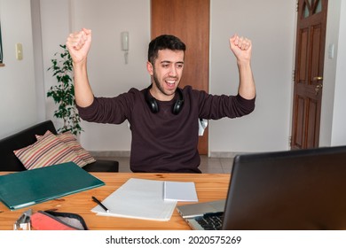 Worker At Home Celebrating The End Of The Workday.