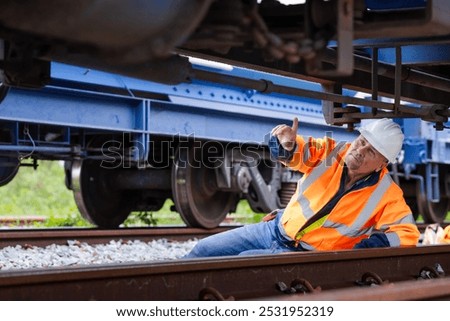 Worker Inspecting Underneath Freight Train: Safety, Rail Maintenance, and Industrial Transportation Logistics