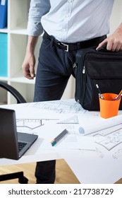 Worker Leaving His Office After Long Day At Work