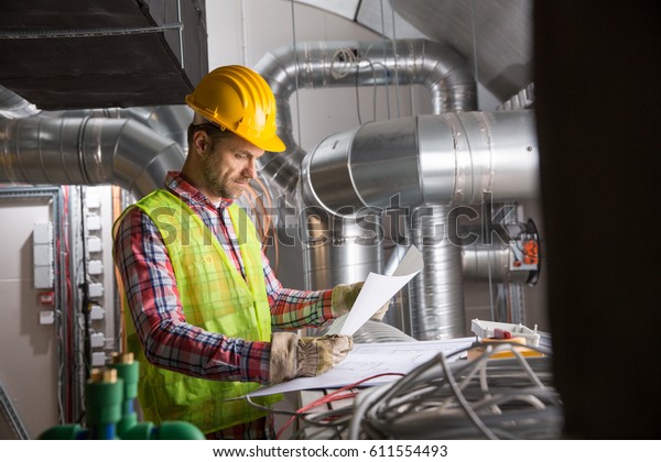 Worker Making Final Touches Hvac System Stock Photo Edit Now