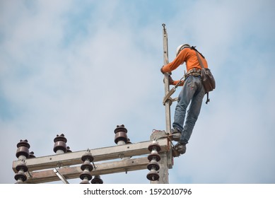 Worker Mantennace Electric Lineman Repairman Worker Stock Photo ...