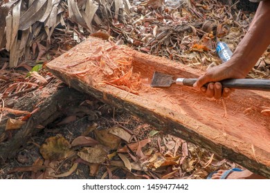 Worker Manually Processes Tree Trunk Gouges Stock Photo (Edit Now ...