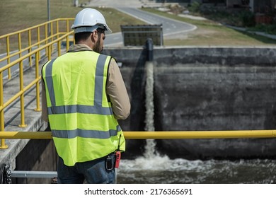 Worker On Wastewater Treatment Concept. Service Engineer On  Waste Water Treatment Plant