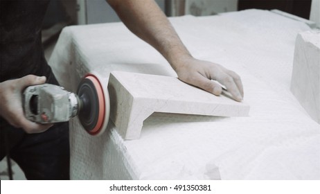 Worker Polishing Marble Stone , Close Up