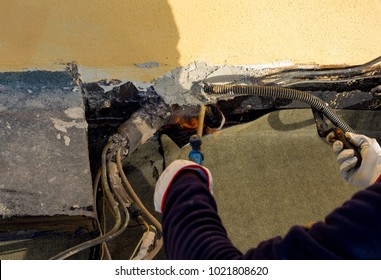 Worker Preparing Part Bitumen Roofing Felt Stock Photo Shutterstock