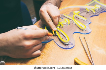 The Worker Is Production The Sign Made From The Led Neon Ribbon