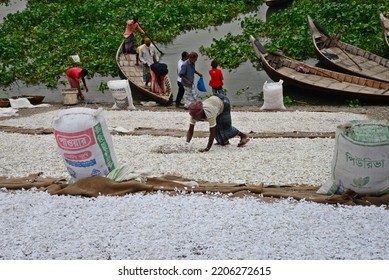 Worker Recycled Plastic Chips Drying Under The Sun On The Bank Of The Buriganga River In Dhaka, Bangladesh, On September 25, 2022. 