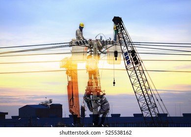 Worker Repair Power Transmission Lines.