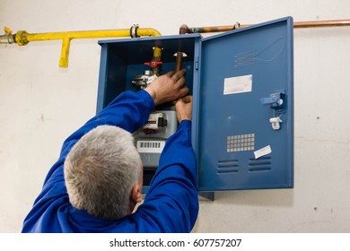 Worker Repaired A Gas Meter Of Methane