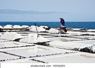 Worker At Salt Extraction La Palma