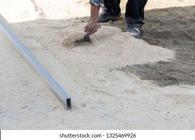 Worker Screeding Sand Bedding Level Laying Stock Photo 1325469926 ...